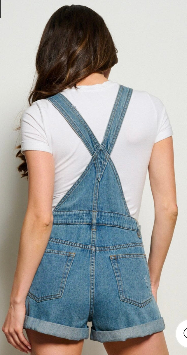 Distressed Overall Shorts