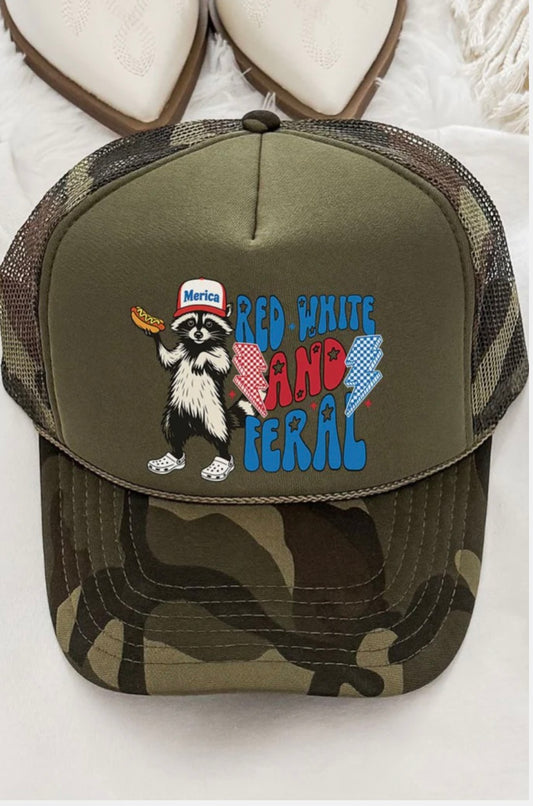 Red, White & Feral Trucker Hat