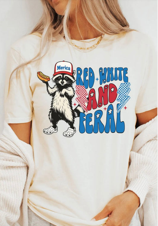 Red, White & Feral Tee