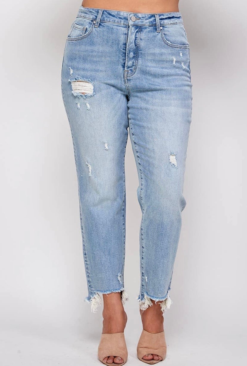 Plus Distressed Straight Jeans